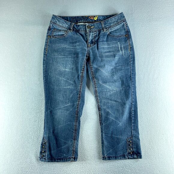 Mudd Women Jeans Blue Tag Size 1 (28x20) Low Rise Capri Medium Wash Stretch - Picture 1 of 15